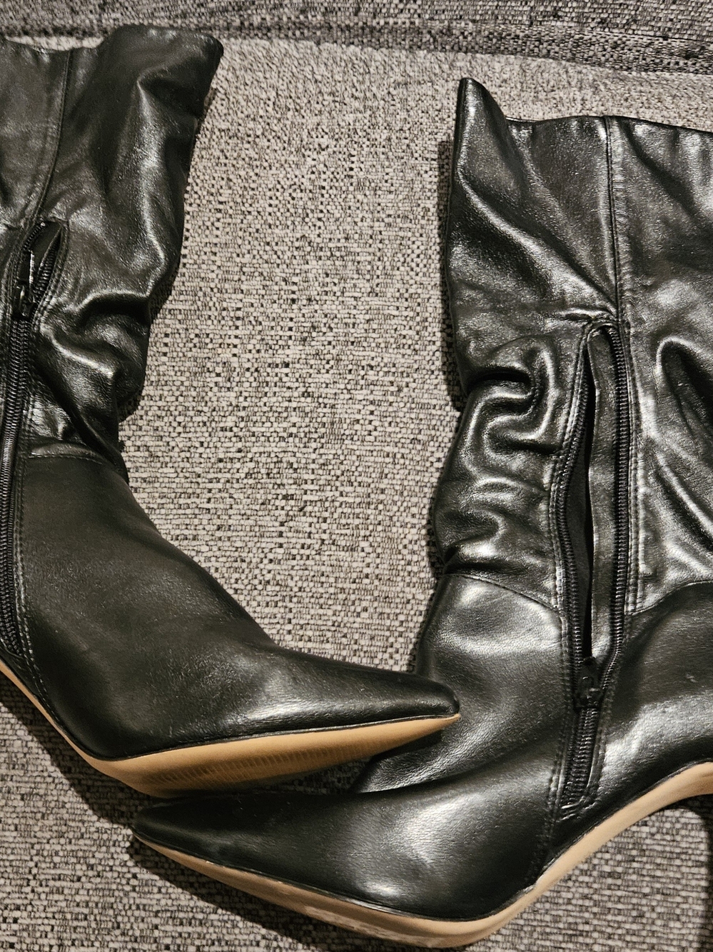 Rouje Black Pointed Toe Mid-Calf Heeled Boots with Side Zip Slouchy Whimsigoth